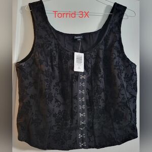 torrid Black Floral Brocade Hook-and-Eye Tank Top